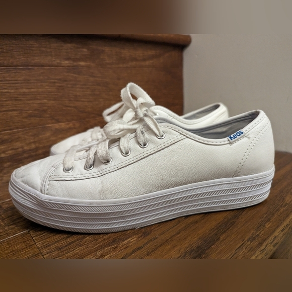 Keds Triple Kick Leather Lace Up  platform sneaker white, woman's size 6 - Picture 4 of 14